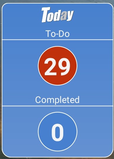 Tody app showing 29 items due and 0 done.
