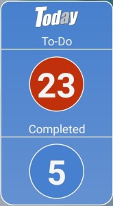 Screenshot of Tody to-do list widget showing 5 of 28 items completed